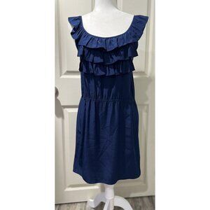 Amanda Uprichard 100% Silk Mini Dress Royal Blue Ruffle Neck Sleeveless Size S